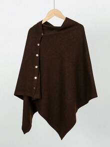 女士纯色斗篷一件装，时尚百搭宽松斜扣装饰披肩斗篷外套，春秋季连衣裙穿着。 - 彩色 - 查看 9