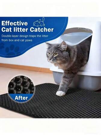 1pc Cat Litter Mat, Anti-Tracking Litter Box Mat, Cat Scratching Pad, Anti-Slip, Double Layer