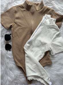 Promotion Kit 2 Bodysuits With Front Zipper, Women's Fashion, Short Sleeve, Summer - Màu be/Trắng - Xem 1