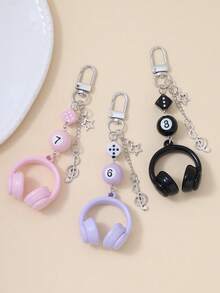 1 pieza Llavero con pendiente de auriculares, pendiente personalizado con nota musical/estrella/bola de billar 8/dado - Regalo de moda y minimalista, adecuado para mujeres y adolescentes amantes de la música como accesorio de cumpleaños, excelente para regalos diarios y festivos