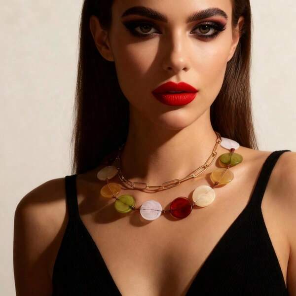 مجموعة قلادة متعددة الطبقات من السلسلة المنسوجة من الراتنج اليدوية 2 قطعة للنساء