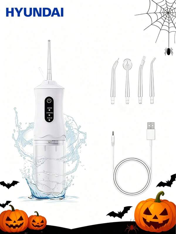 HYUNDAI Irigator oral electric cu apă reîncărcabilă, curățitor de dinți portabil fără fir, irigator oral cu 3 moduri și 4 duze pentru îngrijire orală la domiciliu