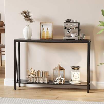  PtioHavn Mueble De Almacenamiento De Dos Niveles, Consola para Pasillo, Estantería Contemporánea, Mesa Auxiliar con Compartimento De Almacenamiento, Ideal para Pasillos, Salones y Dormitorios.(Negro)