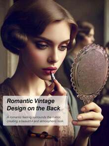 1 pezzo Specchio da trucco vintage portatile, specchio placcato con incisione floreale, specchio da viaggio portatile con motivo vintage europeo per borsetta, toeletta, decorazione per la casa, profumo da sposa, specchio a mano in stile INS rosa oro, specchio da toeletta compatto e portatile, decorazione da tavolo vintage, accessori estetici per donne e ragazze, perfetto per spose, adolescenti, amanti dello stile vintage, truccatori, amanti del glamour, collezionisti, regalo ideale per la festa della mamma, San Valentino, Natale