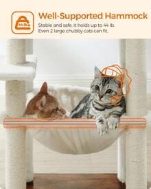 Feandrea WoodyWonders Cat Tree, Modern Cat Tower For Indoor Cats, 54.3-Inch Multi-Level Cat Condo, Ultra-Soft Plush, Scratching Posts, Hammock, Removable, Washable Cushions, Rustic Brown - Brown - View 4