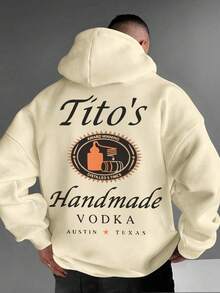 Men's Hoodie With English Slogan & Graphic Print, Thermal Lined, Fashionable Streetwear, Autumn/Winter, Long Sleeve Top