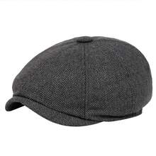 1pc Men's Herringbone Beret, Plaid Newsboy Cap, Casual Outdoor Hat For Street, Business And Party, Suitable For Autumn/Winter