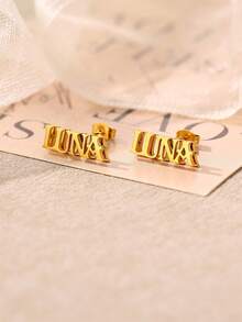 Hoa tai khắc tên 3D bằng thép không gỉ tùy chỉnh, Hoa tai khắc tên hàn hai lớp, Quà tặng trang sức thanh lịch cho bạn gái, Thích hợp cho sinh nhật, Ngày của Mẹ, Quà tặng Giáng sinh cho gia đình - Hoa tai vàng hai lớp - Không bao gồm hộp - Xem 3