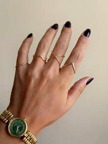 925 Silver Ring Kit 4 Adjustable Units Minimalist Wavy Shark Mouth X Adjustable Smooth Wire - Vàng - Xem 2