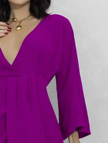 Women's Short Dress Long Sleeve Flare Duna Loose Sensual Neckline Foreign Fashion 2025 - 玫瑰紅 - 查看 7