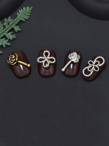 20 قطعة مجموعة متنوعة من سحر أظافر السبائك: زهور ياباني عتيق ذهبي وفضي وأوراق البرسيم رباعية، ديكورات أظافر DIY، إكسسوارات أظافر