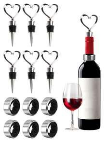 两件装葡萄酒防滴漏环和心形葡萄酒瓶塞套装，不锈钢葡萄酒瓶口防滴漏环，优质防漏硅胶葡萄酒瓶塞，带可拆卸毛毡衬垫的葡萄酒滴漏环或瓶塞，小巧便捷的厨房和酒吧葡萄酒配件，不锈钢婚礼新娘礼物