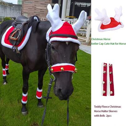 Christmas Horse Supplies: Christmas Reindeer Antler Hat, Christmas Horse Leg Wraps, Christmas Horse Bridle Bell Covers, Christmas Sleigh Bells, Christmas Equestrian Supplies Set
