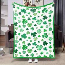 St. Patrick's Day Lucky Clover FlannelThrow Blanket – Soft, Lightweight, Decorative Four-Leaf Clover Pattern, Ideal For Sofa, Bed, Travel – White With Green Shamrocks - 彩色 - 查看 1