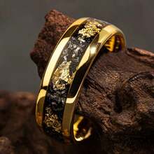 1 Piece Men's Stainless Steel Ring - Neutral Gold Inlaid With Black Star, Modern Minimalist Wedding Ring, Durable Couple Commemorative Jewelry Gift, Anniversary Ring, Exquisite Style - 8 - 查看 1