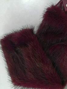 Women's Fashion Faux Fur Crocodile Print Jacket, Collar Design, Waist Belt Detail, Zipper Closure - Burgundy - View 5