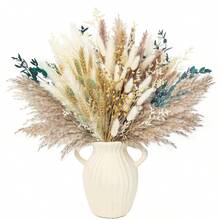 27/38/45/100/110/200 Pcs Artificial Pampas Grass Bohemian Style Dried Flowers Bundle - 50 Stems Pampas Decor, 30 Natural Dried Feather Grass, 120 Natural Bunny Tails For Versatile Rattan Tabletop Decor - Beige - View 24