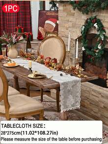 1 pieza Camino de mesa de encaje tejido de Navidad, con elementos de árbol de Navidad, diseño minimalista clásico, adecuado para la cocina, decoración de mesa del comedor, decoración navideña