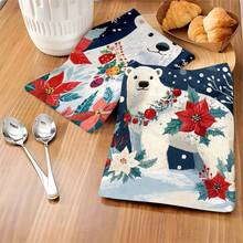 2 pièces/100 pièces Chiffon de cuisine à motif d'ours blanc, convient pour la décoration intérieure des restaurants, cuisines et salles de bains, la décoration de banquet, les cadeaux de fête et peut être offert en cadeau