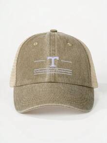 1 pieza Gorra de béisbol de malla lavada con bordado de UNIVERSIDAD, sombrero casual de protección solar para exteriores adecuado para viajes, playa, vacaciones, estilo versátil de moda Y2K unisex