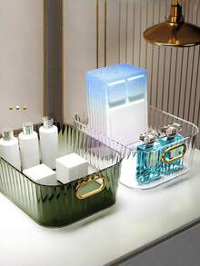 Ensemble organisateur de maquillage 2025 neuf 10 pièces, boîte d'affichage avec bordure dorée et roulettes, rangement cosmétique esthétique, cadeau parfait pour elle, essentiel pour le dortoir et la coiffeuse