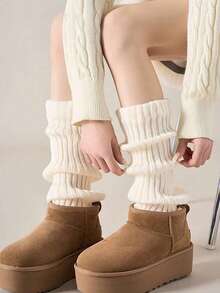1 Pair Women's White Leg Warmers, Suitable For Autumn/Winter, Cozy