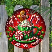 Geek Bar 1 buc. Semn rotund din aluminiu pentru cadou de Crăciun, stil rustic, cu tematică de turtă dulce și acadea, 8x8inch (20x20cm), artă de perete de sărbători pentru interior și exterior, potrivit pentru casă, bar, garaj, cafenea, decorațiuni pentru uși și pereți de grădină, decorațiuni pentru casă, decorațiuni de Crăciun, decorațiuni pentru cameră