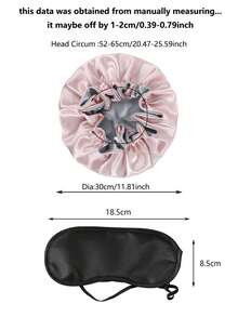 Elegant Nightcap And Sleep Eye Mask Set, Satin With Ruffle Design - Double Layer, Elastic Band - Women's Soft Polyester Hair Cap, Breathable Blackout Eye Mask, Travel Aid Sleep Mask, Relieve Eye Fatigue, Suitable For Daily Sleep, Hotel Stay, Long-Distance Travel - Black - View 10