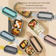 Fiambrera, 3 Contenedores de Almuerzo Apilables para Adultos, Caja de Diseño Minimalista Moderno con Juego de Utensilios, Lonchera a Prueba de Fugas para Salir - Color albaricoque cremoso - Ver 12