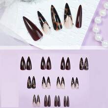 Long Press On Nails Stiletto Fake Nails Brown Ombre Glue On Nails French Tip Acrylic Nails Y2k False Nails 24Pcs Almond Manicure Stick On Nails - 多色18 - 查看 4