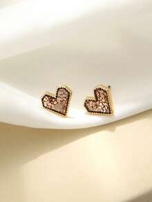 1pc Fashionable Heart Shaped Earrings, Elegant Glitter Colorful Heart Earrings For Women - Multicolor - View 1