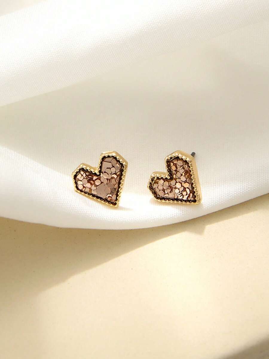 1pc Fashionable Heart Shaped Earrings, Elegant Glitter Colorful Heart Earrings For Women - Multicolor - View 1