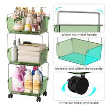 3- Tier Metal Rolling Cart For Kitchen, Bathroom, Office – Plastic Utility Storage Carts With Wheels – Ideal For Small Spaces, Pantry, Classroom, Workshop Organization And Storage, Green - phong cách - Xem 5
