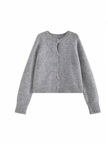 现货实拍实价~韩版休闲初秋宽松针织开衫圆领 - 灰色 - 查看 6