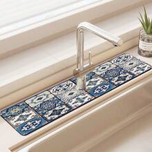 1 pieza Alfombrilla antideslizante para grifos con diseño vintage de flores y cuadros, hecha de goma de gel de sílice, apta para grifos de baño y cocina - Multicolor - Ver 15