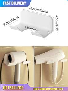 1/2pcs Universal Hair Dryer Holder, Hair Dryer Hanger Wall Mount Hair Dryer Hook With Plug & Wire Organizer Self Adhesive Suitable For Cabinet Bathroom