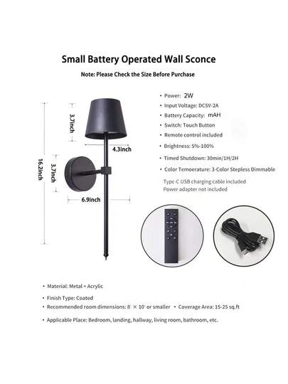 1/ Rechargeable Wand Lamp Set, Black, Magnetic Detachable Remote Control Verlichting Temperatures, Dimmable Wireless Bedroom, Living Room, Hallway Home Corridor Lighting, Elegante Lighting Fixture, Durable Material view 4