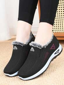 Scarpe casual invernali da donna, con fodera in pile spessa, antiscivolo, leggere e calde per la neve, adatte per persone di mezza età e anziani, con suola morbida e confortevole - nero - Visualizzare 3