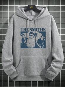 Men's Hoodie With Smith Family Figure Graphic, Thermal Lined, Autumn/Winter, Long Sleeve Top - Grey - View 4