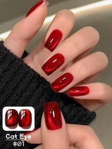 MISS SHAKA 10ml Autumn Winter Red Nails Golden Cat's Eye Gel Nail Polish Glue 2025 Y2K Nails Flash Whitening Popular Cherry Wine Red Ice Transparent Red Glass Bead Nail Art Nail Salon Home Diy Nail Supplies Christmas Nails