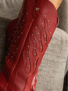 Women Mid-Calf Boots - 紅色 - 查看 2