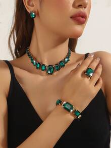 5pcs/Set Luxury Elegant Sophisticated Necklace, Earrings, Bracelet And Ring Jewelry Set, Suitable For Women's Daily Commute, Wedding, Party, Holiday Gift