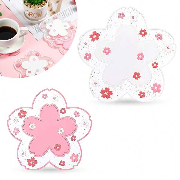 1pc Flower Shaped Silicone Cup Coaster, Available In Multiple Sizes, Insulation Pad To Protect Tables From Burning Back To School