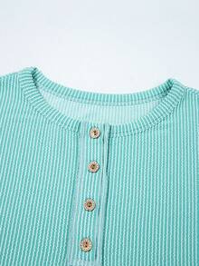 Acelitt Damen Frühlings- und Herbst Locker sitzende, runde Ausschnitt Strickbluse mit mehrfarbigem, verdrehtem Muster und Knöpfen