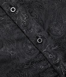 Mens Shirt Long Sleeve Black Paisley Tops Regular Fit Wedding Formal Casual Button Coats - Black - View 2