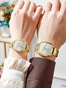 2pcs/Set Fashionable Couple Minimalist Calendar Dial Classic Quartz Wrist Watches, No Watch Box Included