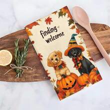 2pcs/100pcs Thanksgiving Autumn Pumpkin And Dog Print Pattern Kitchen Towel Set, Suitable For Restaurant, Kitchen, Bathroom Interior Decoration, Party Decoration, Holiday Gift, Can Be Given As A Thanksgiving Gift - Multicolor - View 10