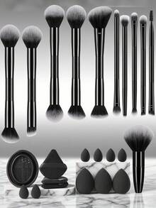 24 Peças Conjunto de Ferramentas de Maquiagem, incluindo: 11 Peças Conjunto de Pincéis de Maquiagem + 3 Peças Esponjas de Maquiagem + 6 Peças Mini Esponjas de Maquiagem + 3 Peças Borlas de Pó Triangulares + 1 Peça Ferramentas de Limpeza de Pincéis de Maquiagem, Conjunto de Pincéis, Kit de Pincéis de Maquiagem, Conjunto de Pincéis de Maquiagem, Kit de Maquiagem Completo, Conjunto de Pincéis de Maquiagem, Kit de Maquiagem Completo, Kit de Pincéis, Conjunto de Pincéis de Maquiagem, Conjunto de Presentes de Maquiagem, Conjunto