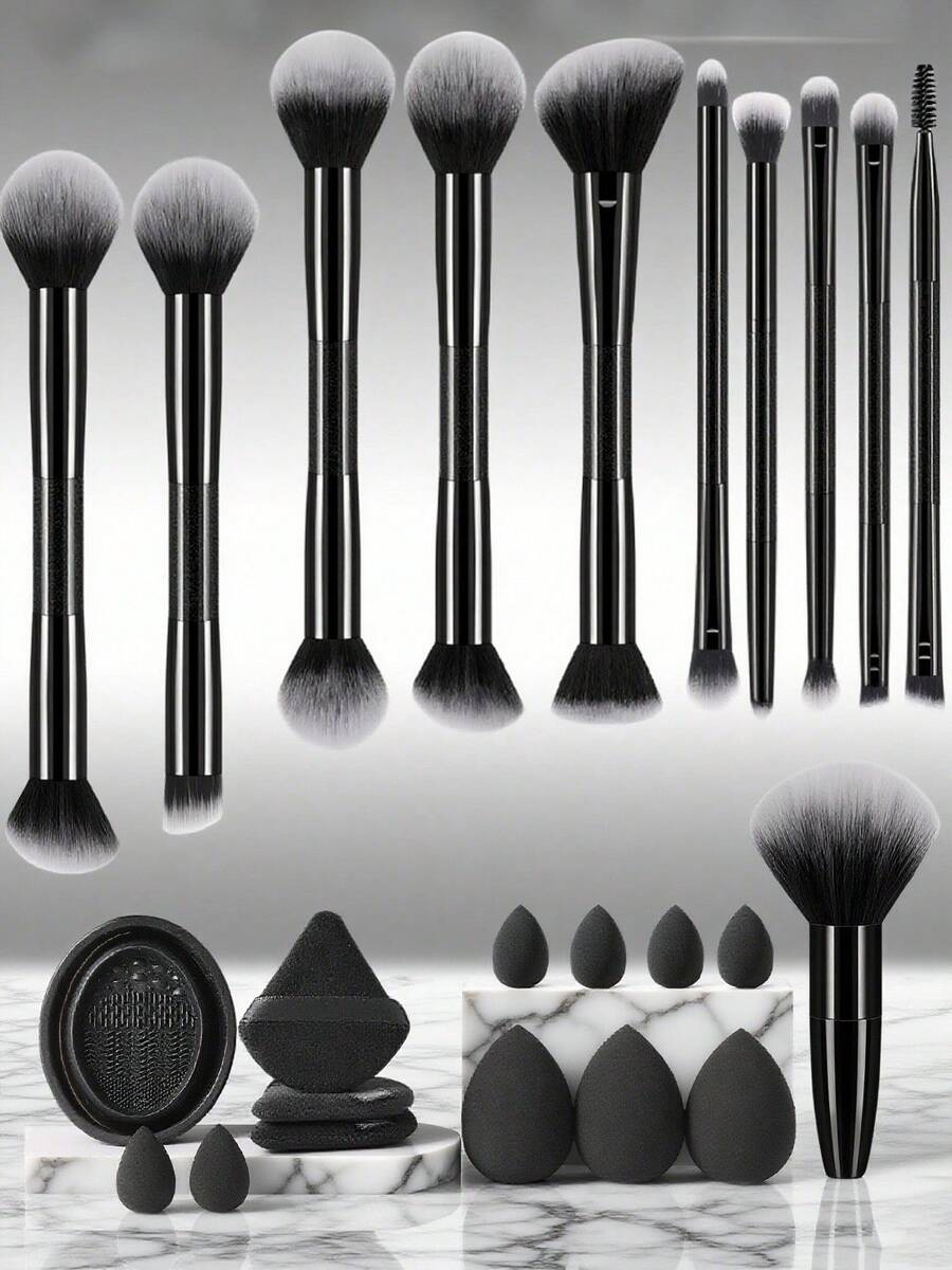 24 Peças Conjunto de Ferramentas de Maquiagem, incluindo: 11 Peças Conjunto de Pincéis de Maquiagem + 3 Peças Esponjas de Maquiagem + 6 Peças Mini Esponjas de Maquiagem + 3 Peças Borlas de Pó Triangulares + 1 Peça Ferramentas de Limpeza de Pincéis de Maquiagem, Conjunto de Pincéis, Kit de Pincéis de Maquiagem, Conjunto de Pincéis de Maquiagem, Kit de Maquiagem Completo, Conjunto de Pincéis de Maquiagem, Kit de Maquiagem Completo, Kit de Pincéis, Conjunto de Pincéis de Maquiagem, Conjunto de Presentes de Maquiagem, Conjunto