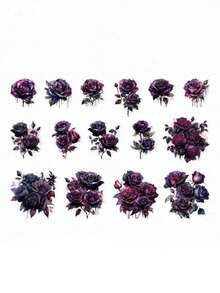 1 Pack Of Rose Flower Notebook Stickers, Retro Creative Aesthetic Stickers, Holiday Gifts, DIY Decorative Collage Handmade Materials, Personalized Scrapbook School Stationery Supplies Fantasy Theme, Asymmetrical Shape, Floral Decoration